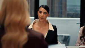 Kim Kardashian in a business meeting.