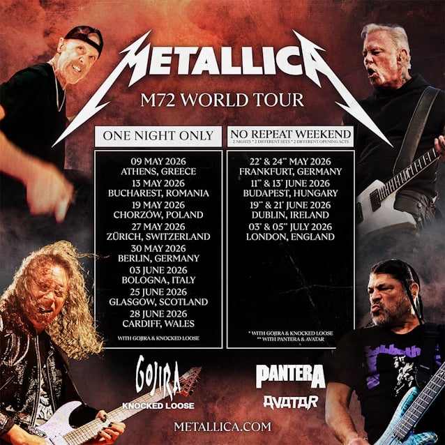 METALLICA Announces 2026 European Leg Of 'M72' Tour