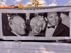 A photograph of Jayne Mansfield displayed on the Croisette during the 2025 Cannes Film Festival.
