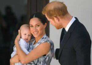 The Duke and Duchess of Sussex and their baby son, Archie, meet Archbishop Desmond Tutu and his daughter during their royal tour of South Africa on Sept. 25, 2019.