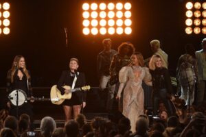 Beyoncé and The Chicks photographed performing at the 50th annual CMA Awards on Nov. 2, 2016, in Nashville, Tennessee.