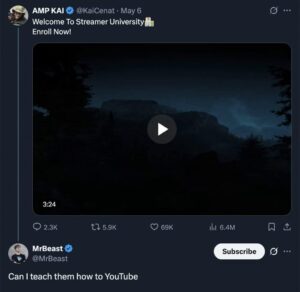 Screenshot of MrBeast tweet to Kai Cenat