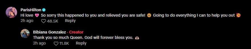 Paris Hilton responds to a TikToker.