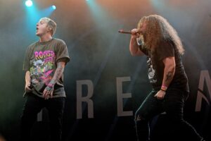 Brian Burkheiser and Eric Vanlerberghe of I Prevail performing at Pinkpop Festival.