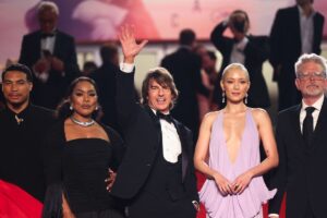 Greg Tarzan Davis, Angela Bassett, Tom Cruise, Pom Klementieff and Christopher Mcquarrie leave after the screening of the film "Mission: Impossible - The Final Reckoning" at the 78th edition of the Cannes Film Festival