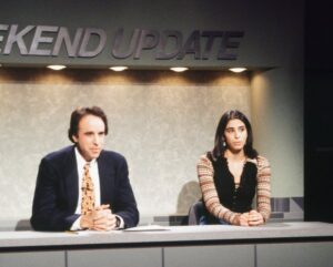Kevin Nealon (left) and Silverman (right) during a “SNL” skit on Oct. 23, 1993.