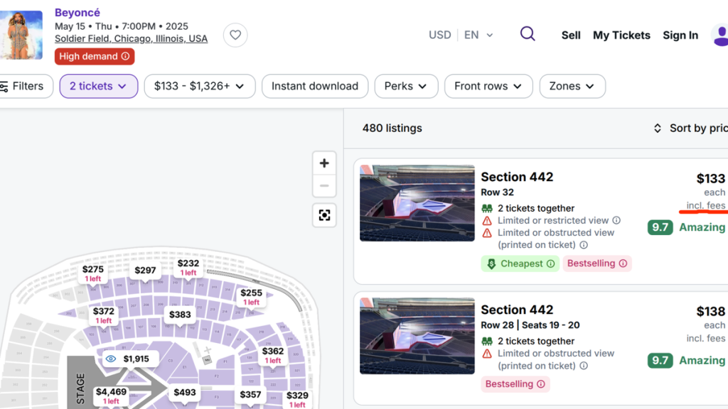 StubHub and SeatGeek now include all-in pricing