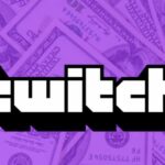 The Twitch logo on a background of 100 dollar bills.