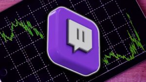 A photo of the Twitch logo with a graph in the background.