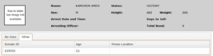 A screenshot of Cuffem's arrest record in the Tift County Sheriff's Office website.