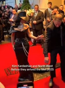 Kim Kardashian and North West arriving at the 2025 Met Gala.