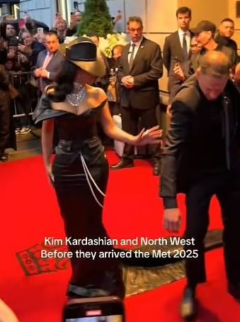 Kim Kardashian and North West arriving at the 2025 Met Gala.