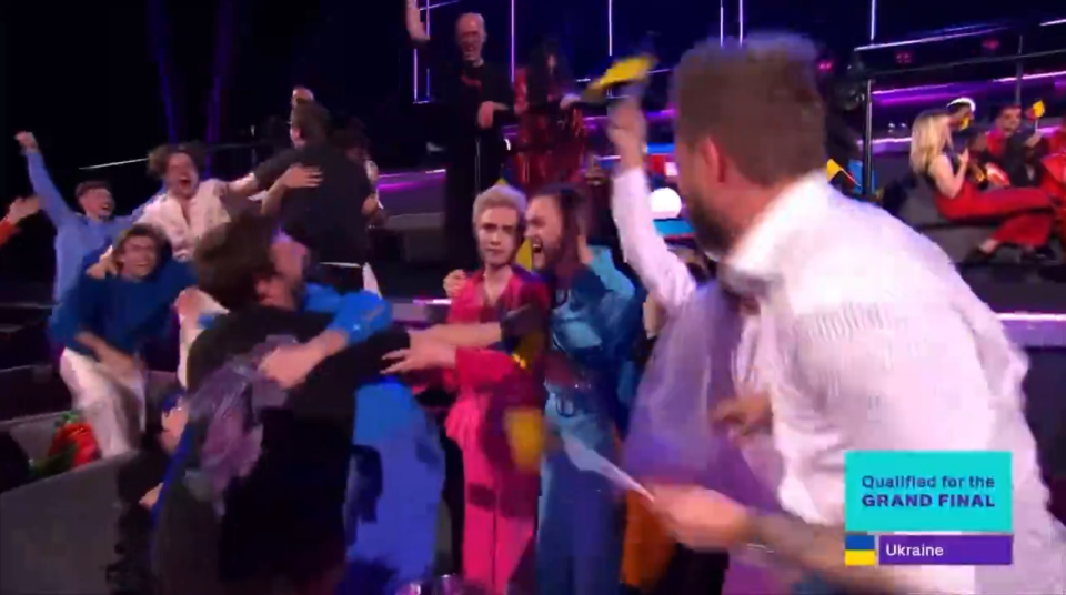 Ukraine's Eurovision team celebrating their Grand Final qualification.