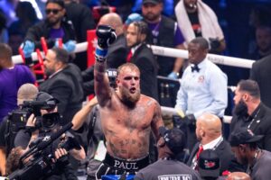 Jake Paul celebrating his boxing victory.