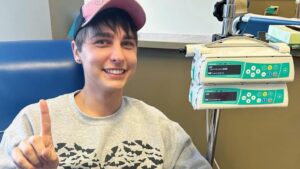A photo of Colby Brock undergoing chemotherapy.