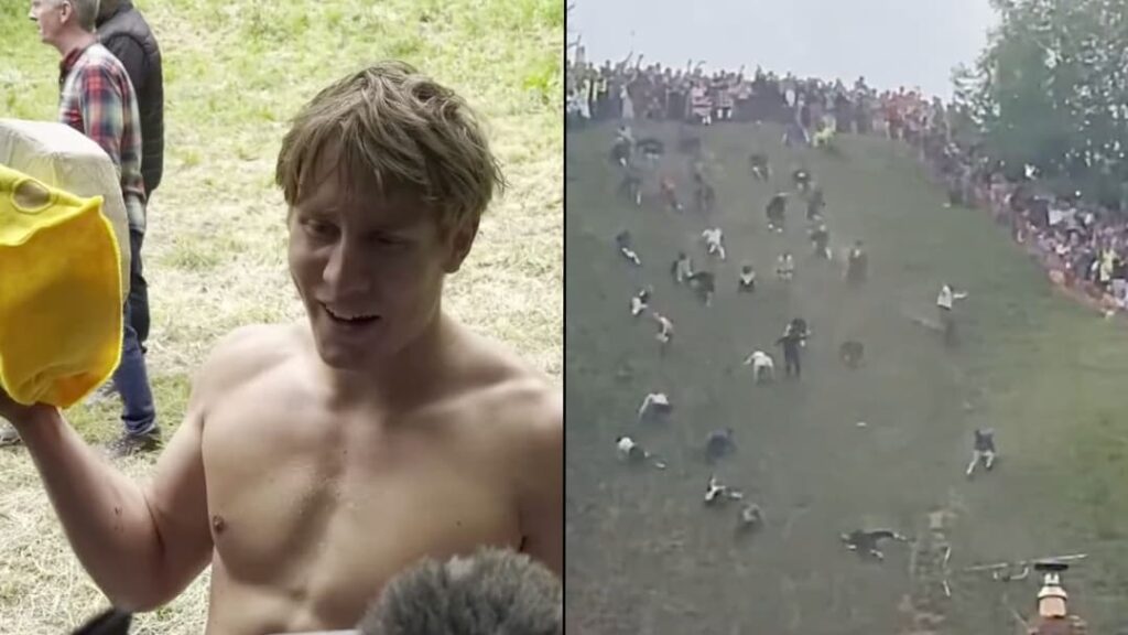 YouTuber risks life to win back-to-back Gloucester cheese rolling races