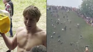 YouTuber risks life to win back-to-back Gloucester cheese rolling races