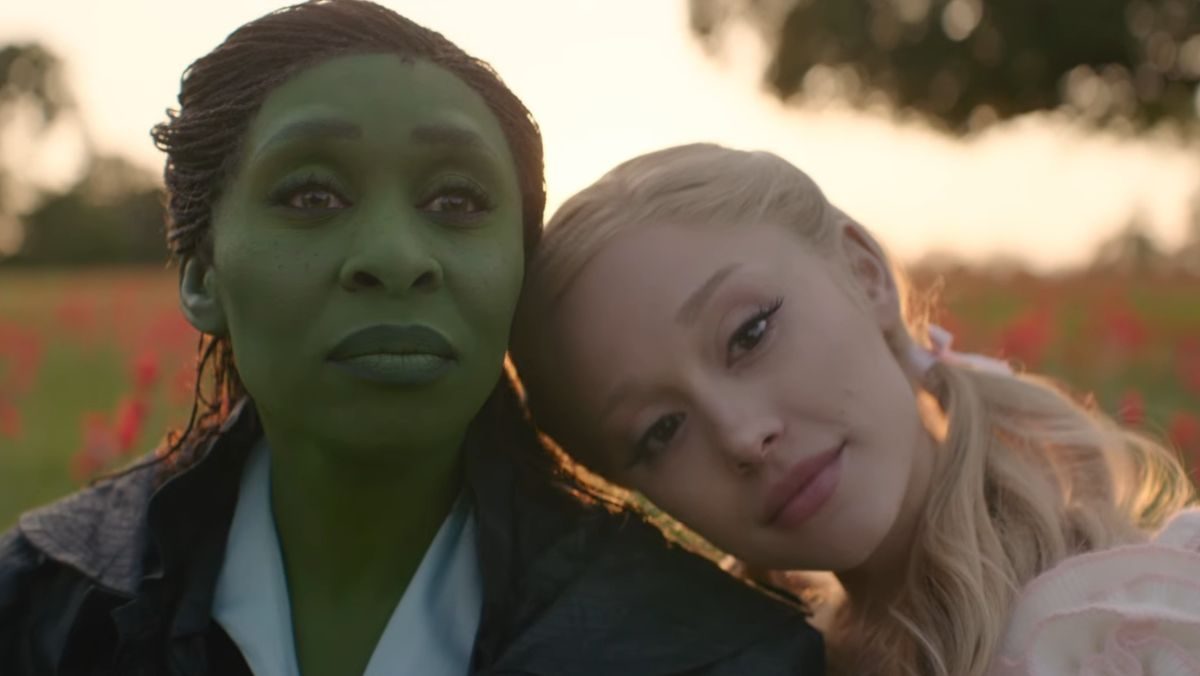 image of Elphaba and Glinda embracing in Wicked: For Good trailer