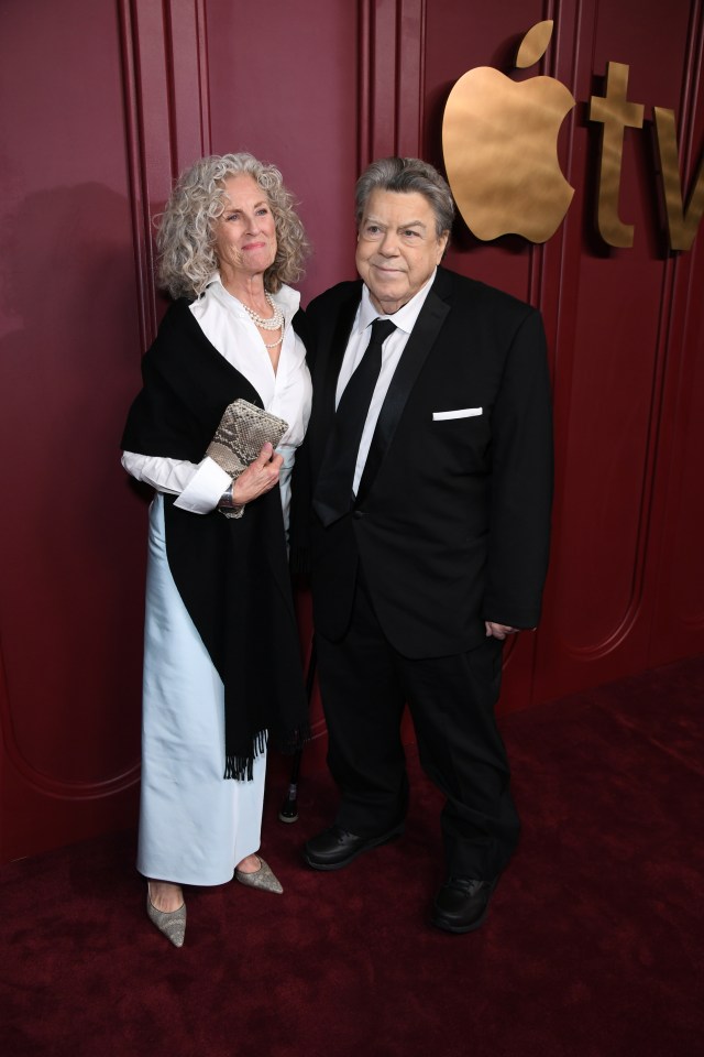 Bernadette Birkett and George Wendt at an Apple TV+ Emmy Awards post-ceremony reception.
