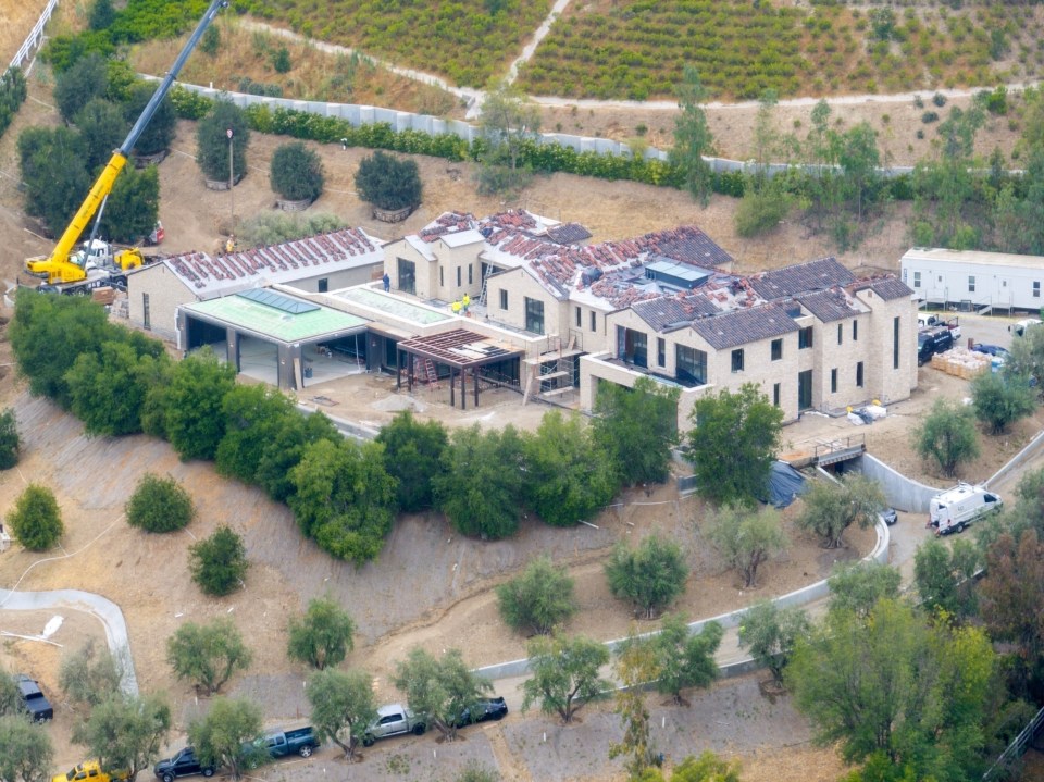 Aerial view of Kylie Jenner's unfinished Hidden Hills mansion under construction.