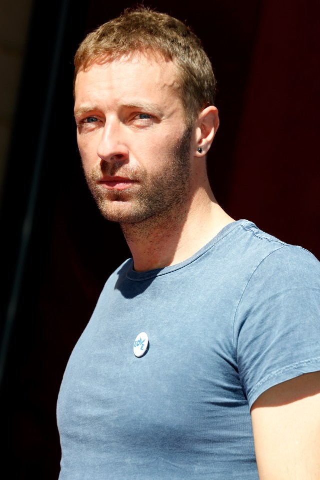 Chris Martin at an Elvis Duran Hollywood Walk of Fame ceremony.