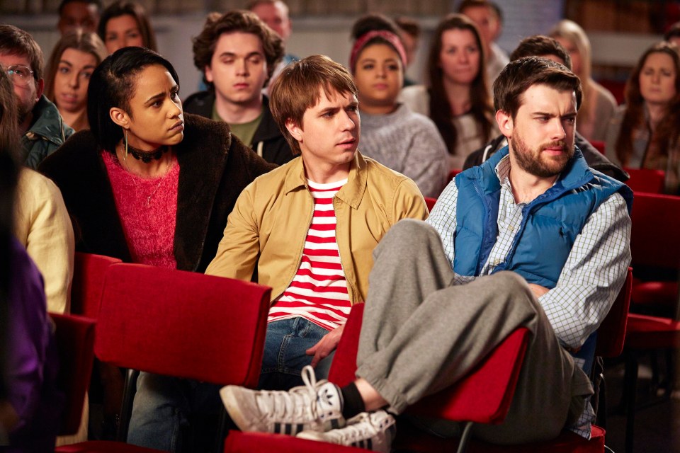 The main cast of Fresh Meat: Zawe Ashton as Vod, Greg McHugh as Howard, Kimberley Nixon as Josie, Charlotte Ritchie as Oregon, Joe Thomas as Kingsley, and Jack Whitehall as JP.