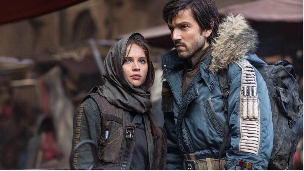 Rogue One stars Felicity Jones and Diego Luna as Jyn Erso and Cassian Andor.