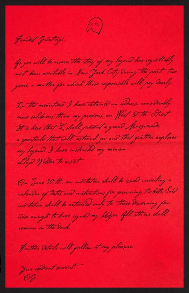 the phantom of the opera letter from masquerade immersive theater performance