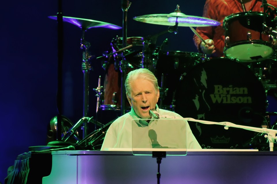Brian Wilson of the Beach Boys performing at a concert.