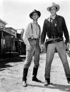 Dennis Weaver, left, and James Arness in "Gunsmoke."