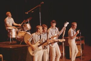 "The Beach Boys" perform onstage in circa 1964 in California.