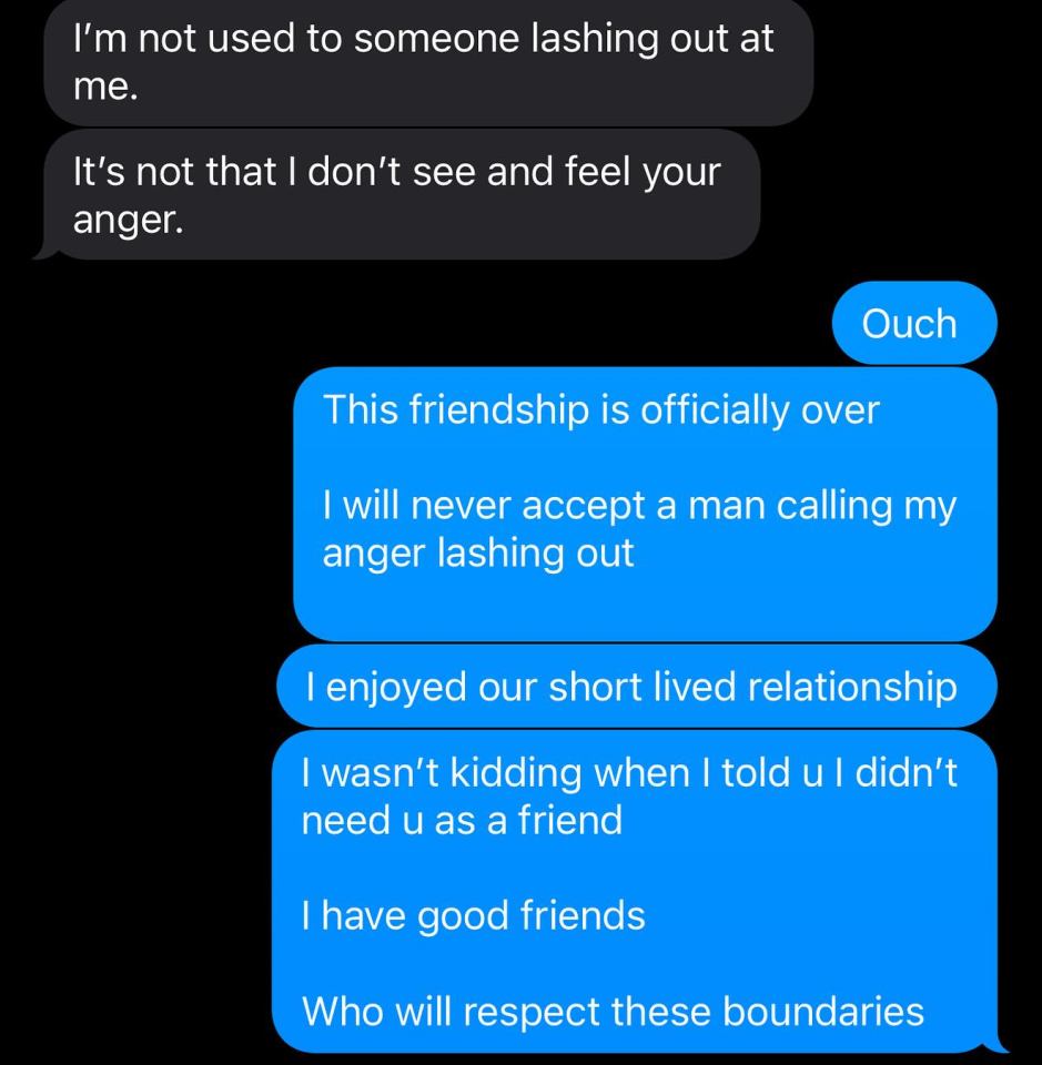 Text messages showing the end of a friendship.