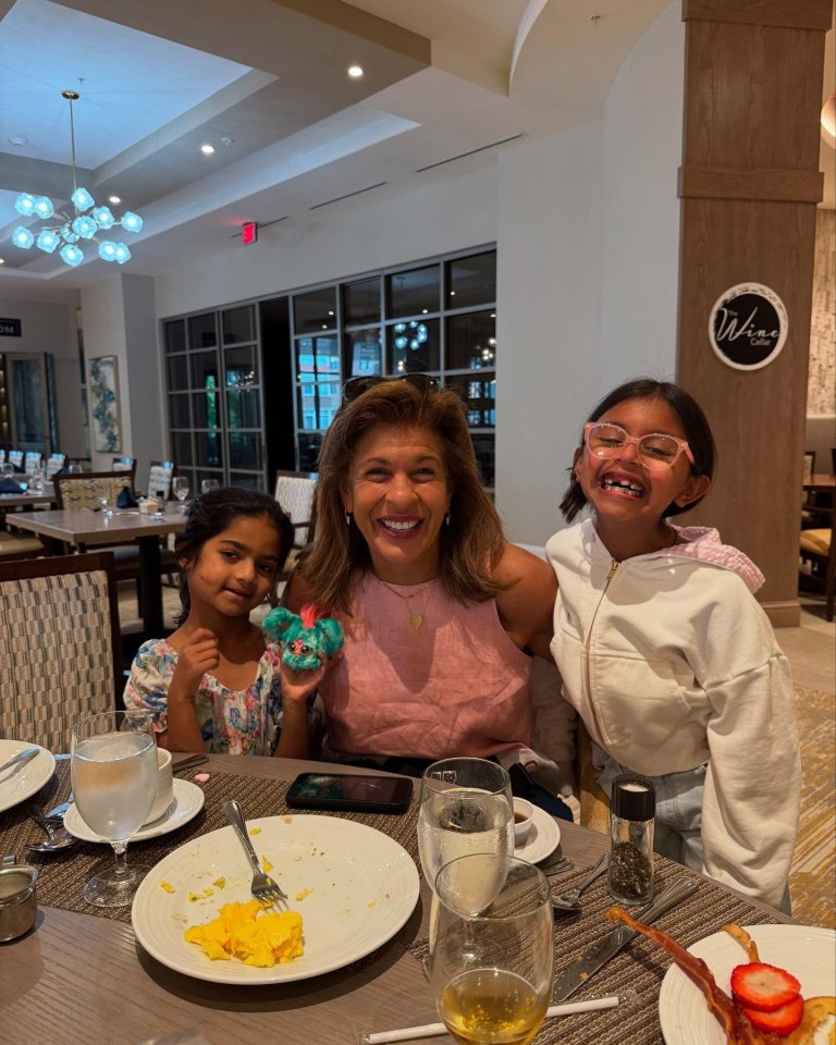 Hoda Kotb with her two daughters at breakfast.