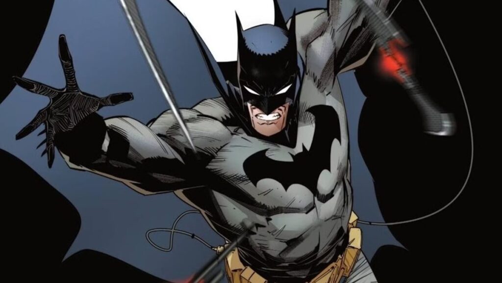 Batman in action in a panel from DC Comics.