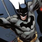 Batman in action in a panel from DC Comics.