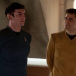 Spock (Ethan Peck) and Kirk (Paul Wesley) walk together in Star Trek: Strange New Worlds.