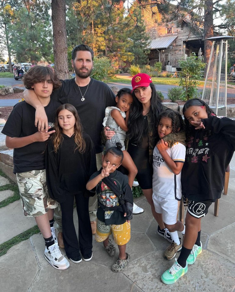 Kim Kardashian with Scott Disick and their children.