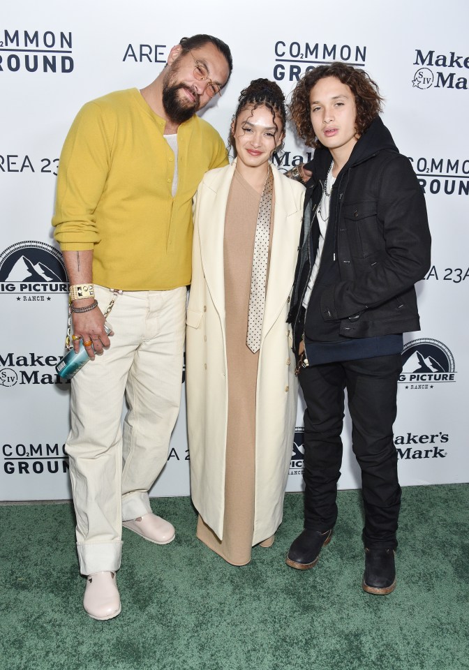 Jason Momoa with his children at a film screening.