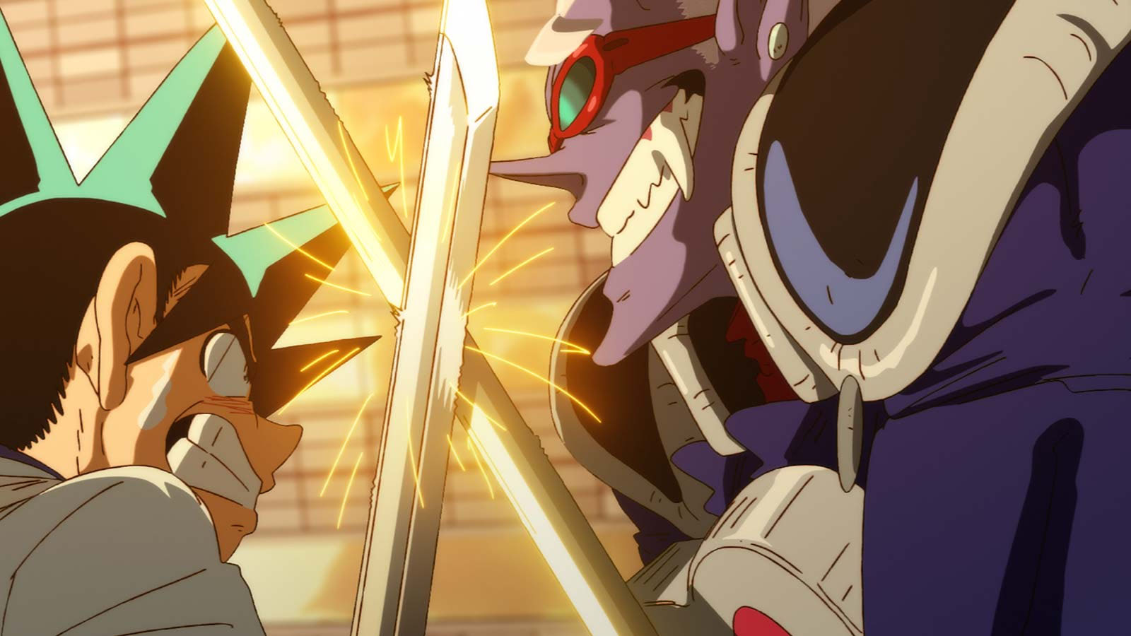 A YAIBA: Samurai Legend image showing Yaiba facing the Bat-Guy, both forcing their blades at each other.