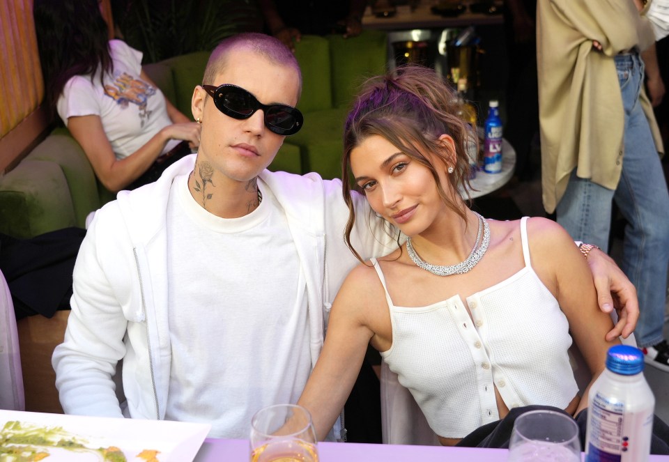 Justin Bieber and Hailey Bieber at Super Bowl LVI.