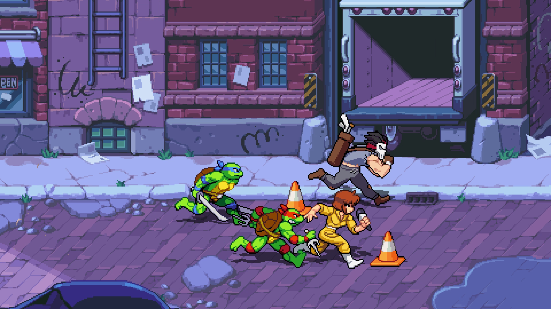 A screenshot from the video game Teenage Mutant Ninja Turtles: Shredder’s Revenge.