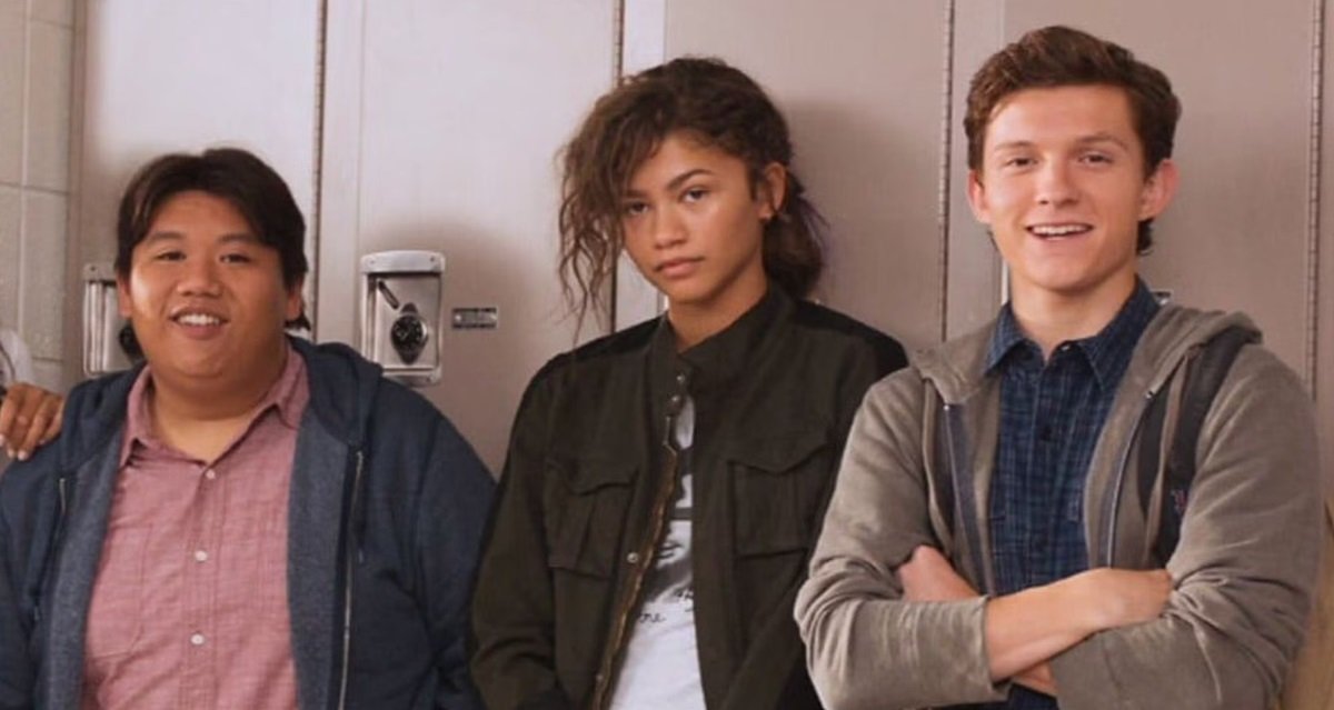 The MCU Spidey trio of Ned Leeds (Jacob Batalon) MJ (Zendaya) and Peter Parker (Tom Holland)