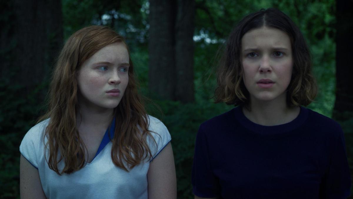 Sadie Sink and Millie Bobbie Brown on Stranger Things