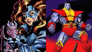 Shadowcat (Kitty Pryde) and Colossus from the X-Men. Art by Arthur Adams.