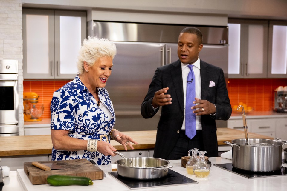 Anne Burrell and Craig Melvin on the Today Show cooking.