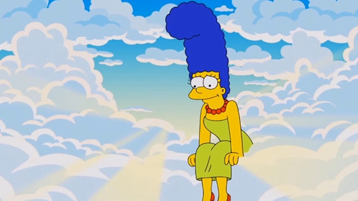 Marge Simpson sitting on clouds