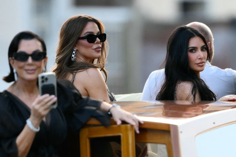 Kris Jenner, Khloe Kardashian, and Kim Kardashian on a boat in Venice.