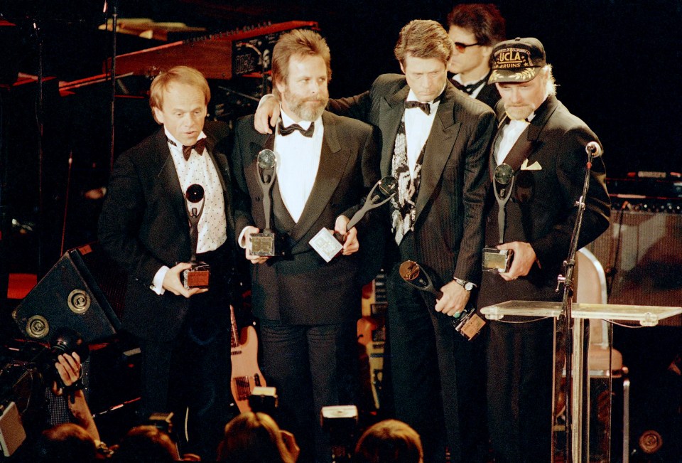 The Beach Boys accepting Rock and Roll Hall of Fame awards.