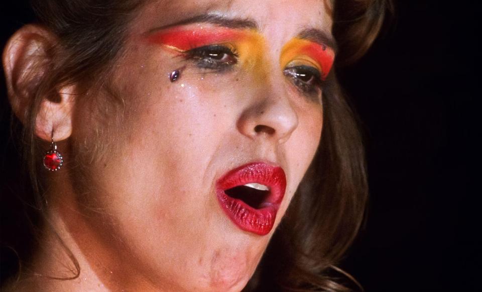 Close-up of Rebekah Del Rio in a scene from Mulholland Drive.