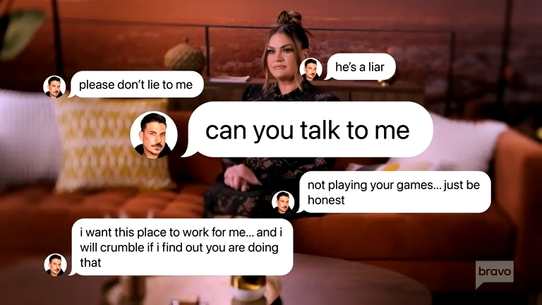 Text messages shown on screen during a scene with Brittany Cartwright.